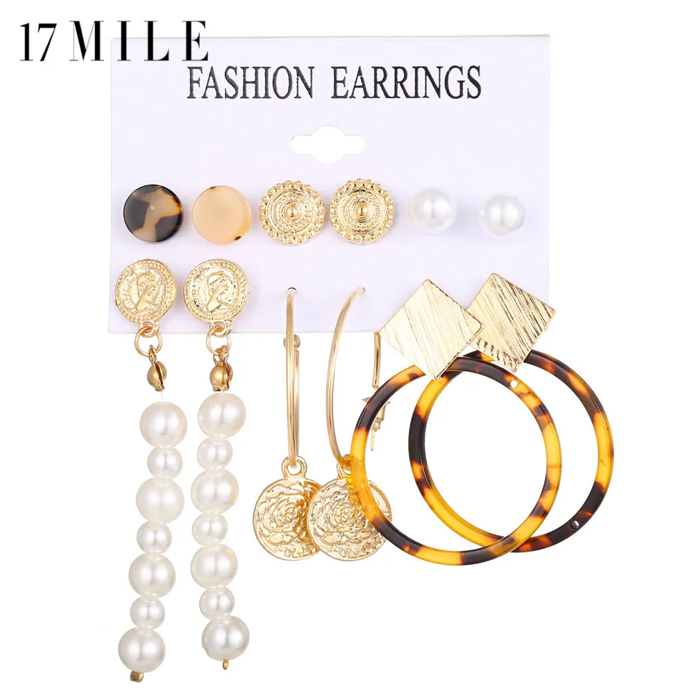

17Mile Trendy Acrylic Pearl Earrings Set For Women Bohemian Earrings Set Big Earring 2019 Brincos Female DIY Fashion Jewelry