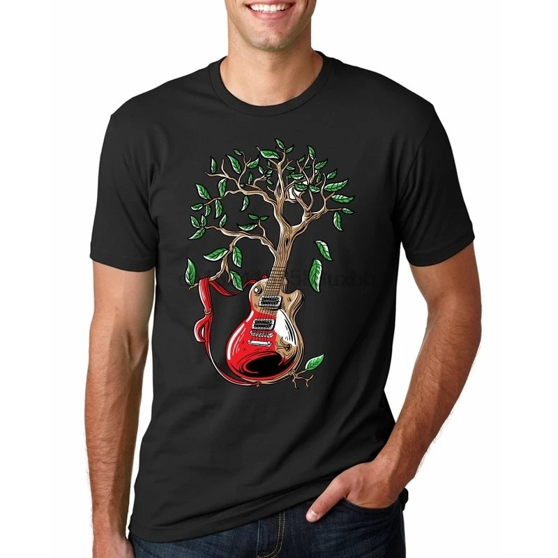 Men T Shirts Rock Short Sleeve Cotton Custom Tee Boy Music Roots Guitar Tree Team Summer Tees |