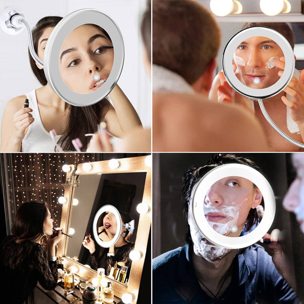 Touch Screen Makeup Mirror 5X Magnifying Flexible Mirror Brightness Adjustable LED Light Vanity Mirror Make Up Miroir Maquillage 9