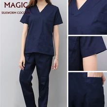 Медицинские топы Pet больница медсестры с короткими рукавами Униформа сплошной цвет стоматологическая клиника салон красоты Спецодежда хирургические комбинезоны одежда