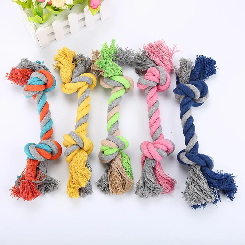 

1pc 18cm Random Color Dog Double Knot Cotton Rope Braided Bone Shape Chew Toy Pet Puppy Cat Molar Teeth Cleaning Supplies