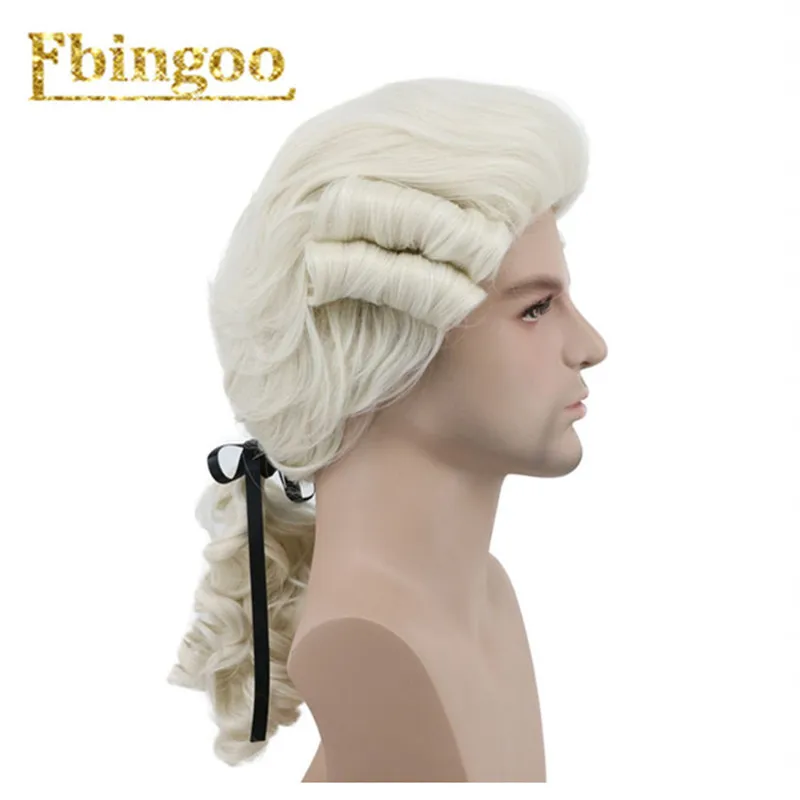 Ebingoo, серый, черный, белый цвет, барокко, кудрявый мужской костюм, парики, роскошный длинный синтетический парик для Хэллоуина - Цвет: Off White