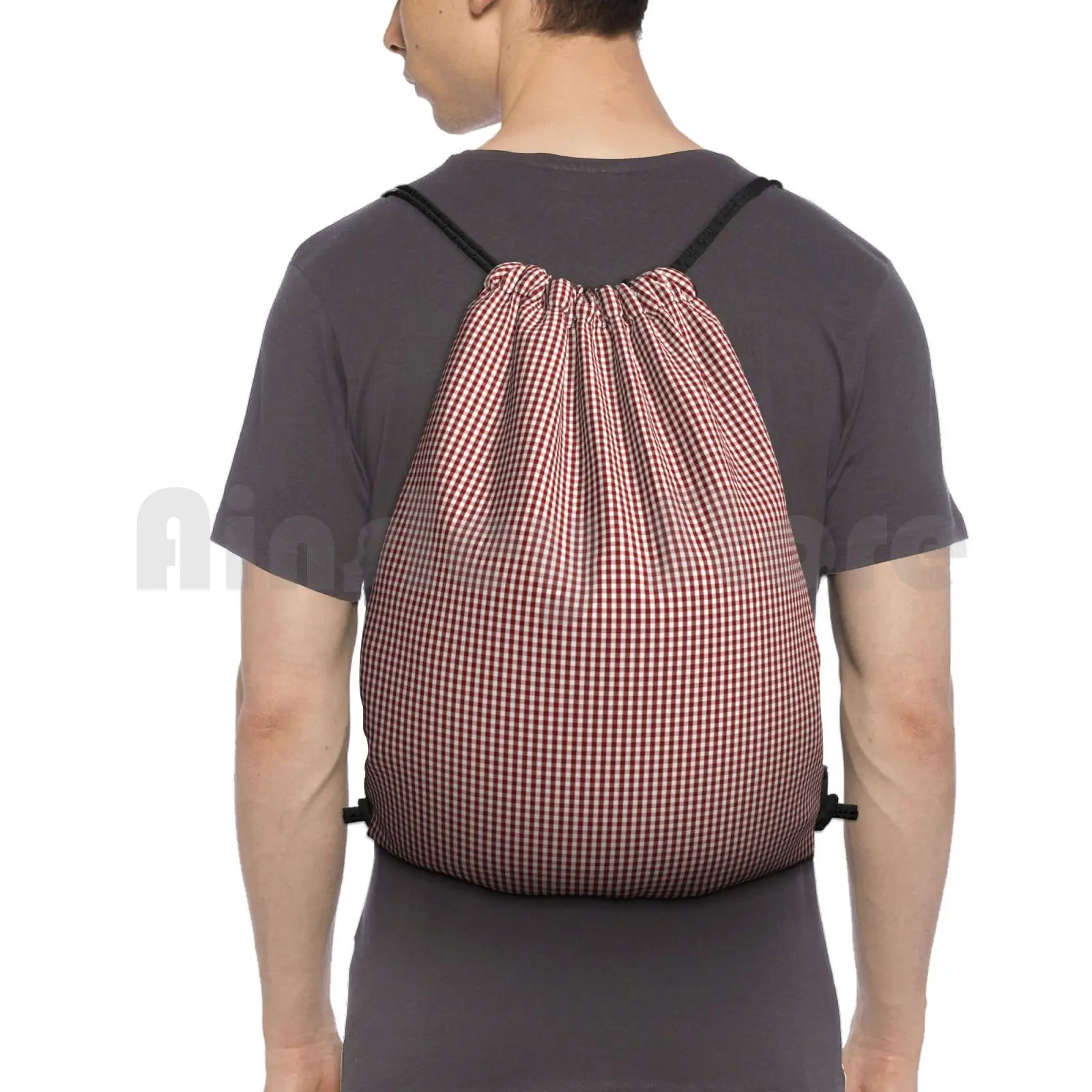 

Mini Vintage New England Shaker Dark Barn Red Milk Paint Gingham Check Plaid Backpack Drawstring Bags Gym Bag Waterproof