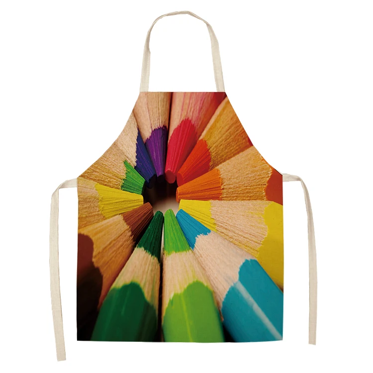 Apron Kids Rainbow Colorful Geometric Kitchen Apron for Women Household Cleaning Pinafore Cooking Apron Cotton Linen Bib