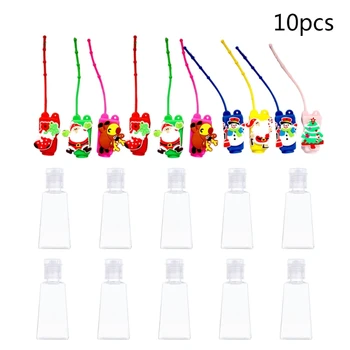 

10Pcs Hand Sanitizer Refillable Empty Bottles Christmas Element Pattern Silicone Holder Keychain Carrier Travel Mini Clear Plast