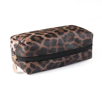 

Women Clutch Cosmetic Bag PU Leather Portable Multifunctional Leopard Print Zipper Fashion Purse Large Capacity Travel Makeup