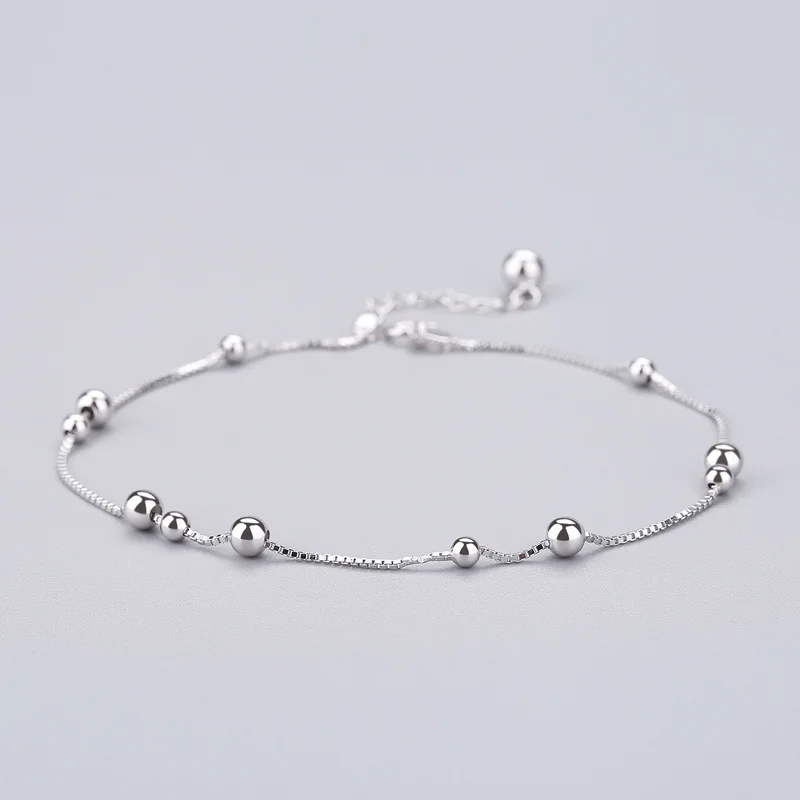 

Cloud Small Shu S925 Fine Silver Wrist Decorator Women's Sweet Hipster Simple Lucky round Beads Anklet Customizable Wholesale on