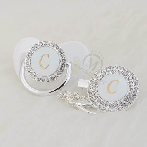 MIYOCAR шикарное имя инициалы буквенные C креативный bling соска и пустышка Клип Набор BPA бесплатно пустышка bling baby shower подарок LC-1 - Цвет: LC-2 -1  6-18M
