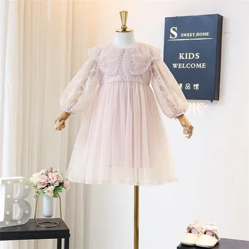 

5437 Lace Embroidery Princess Baby Girl Dresses 2020 New Spring Summer Party Wedding Kid Dress For Girl Wholesale Kids Clothes
