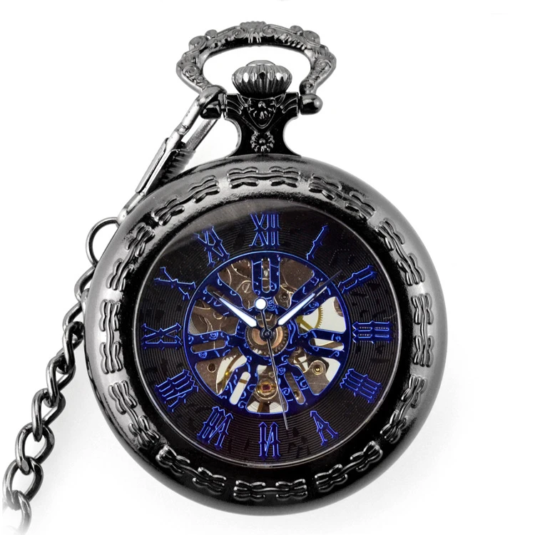 Античный ретро кулон для мужчин и женщин ручной обмотки Механические карманные часы Роскошные модные римские цифры с открытым лицом кармашек для часов цепочка
