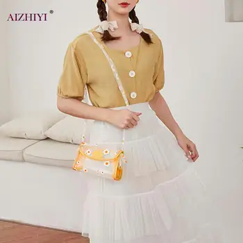 

Transparent PVC Shoulder Bag Classic Elegant Crossbody Shoulder Bag Daisy Jelly Women Mesh Messenger Crossbody Pouch