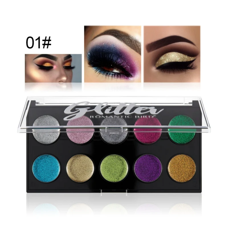 Diamond Shimmer Eyeshadow Metallic Eye Shadow Makeup Palette Shine Long Lasting Pigment Beauty Cosmetic 10 Colors - Цвет: A1