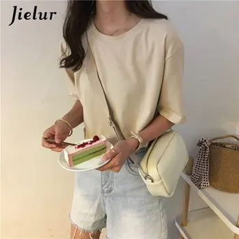 

Jielur 15 Colors Women's T-shirts Loose Casual Harajuku Basic Tee Shirt Summer Korean Female T-shirt S-XL Apricot White Tops