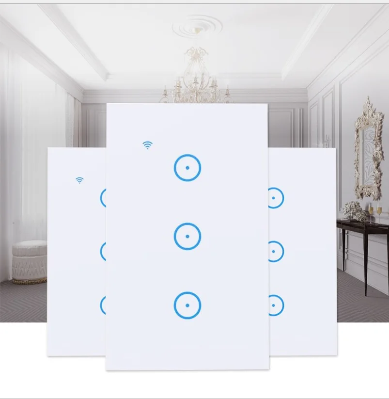 Умная Wi-Fi выключатель света в Wall-Совместимость с Amazon Alexa и Google Home 1/2/3 сенсорный Умный светодиодный - Комплект: US Plug 3 Gang