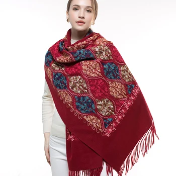 

Women Wedding 100% Wool Scarf Winter Brand 2019 Shawls and Wraps for Ladies Bride Bridesmaid Embroidery Pashmina Wool Scarves
