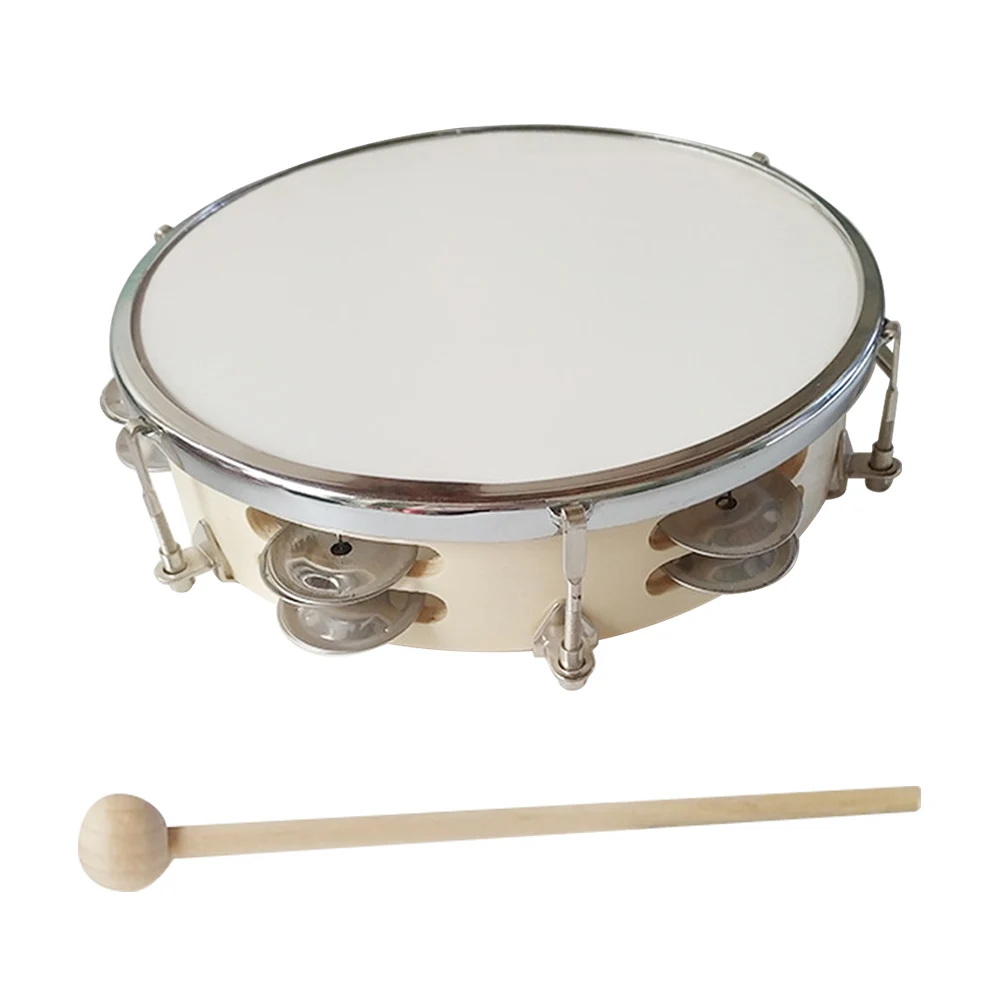 8/10 Inch Tambourine Handbell Hand Drum with Double Row Jingles Percussion Instrument for Children Adults