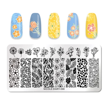 

NICOLE DIARY Rectangle Stamping Plate Nail Stainless Steel Marble Template Mixed Designs Design Image Nail Art Stencils Tools