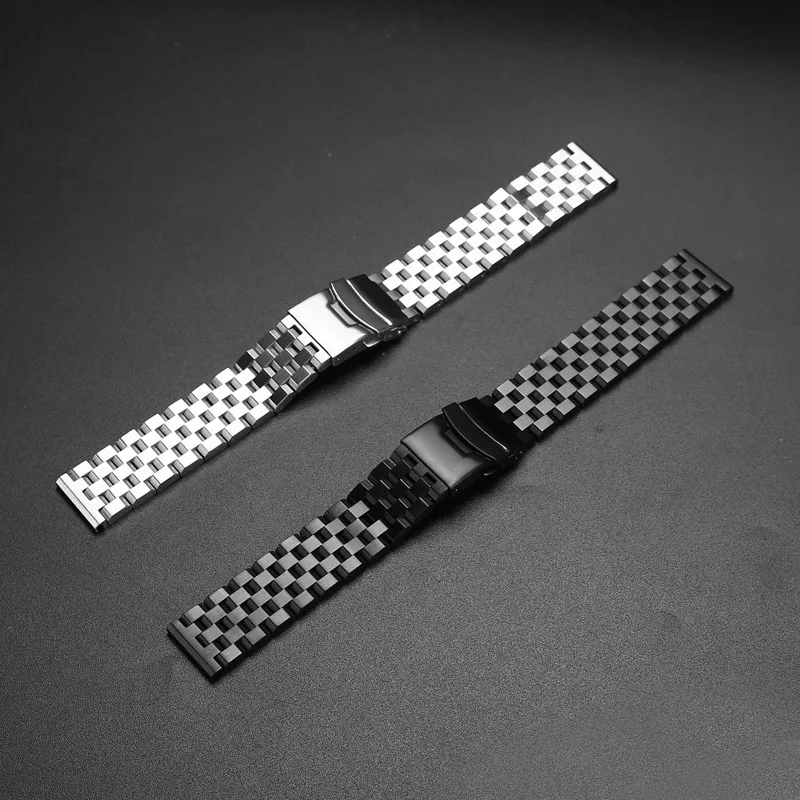 Solid Stainless Steel Watchband for Men - Business Watch Accessory with Double Lock Buckle Strap