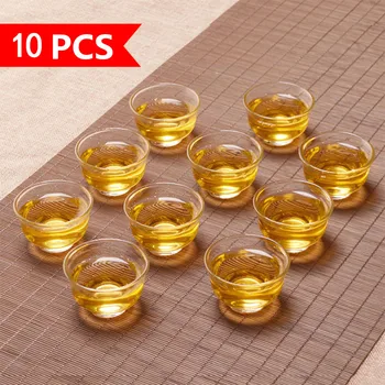 

10PCS/Lot Heat-resistant Glass Small Tea Cup Chinese Teasets Glass Magnolia Cup 30ml Travel Chinese Glass Teacup