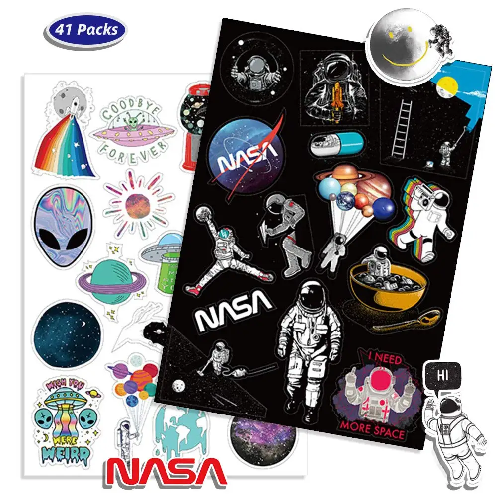 

41PCS Outer Space Sticker UFO Alien Astronaut Rocket Cartoon Stickers Gifts Toys for Children DIY Skateboard Laptop Car Phone