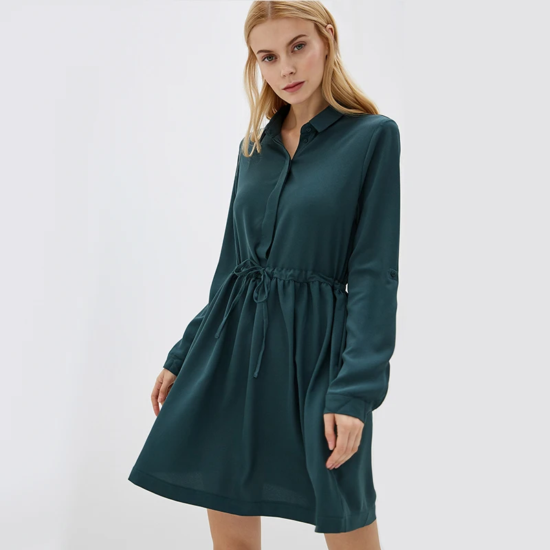 Женское винтажное платье рубашка с поясом мини трапециевидной формы женское