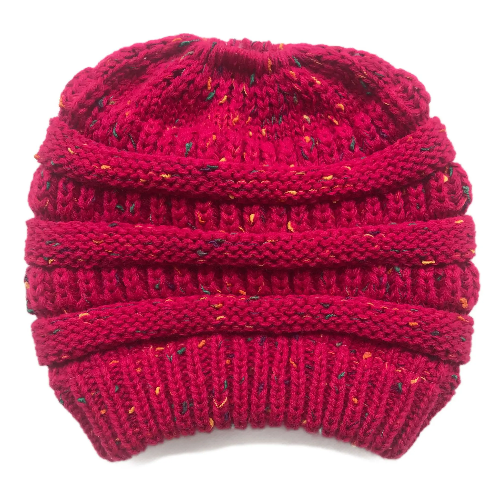 Rose red 11 цветов, конфетти, конский хвост, шапочка, в горошек, цветная, в горошек, для женщин, вязаная шапка, Skullies Beanies, теплая шапка, s, женская вязаная Стильная шапка - Цвет: Rose red