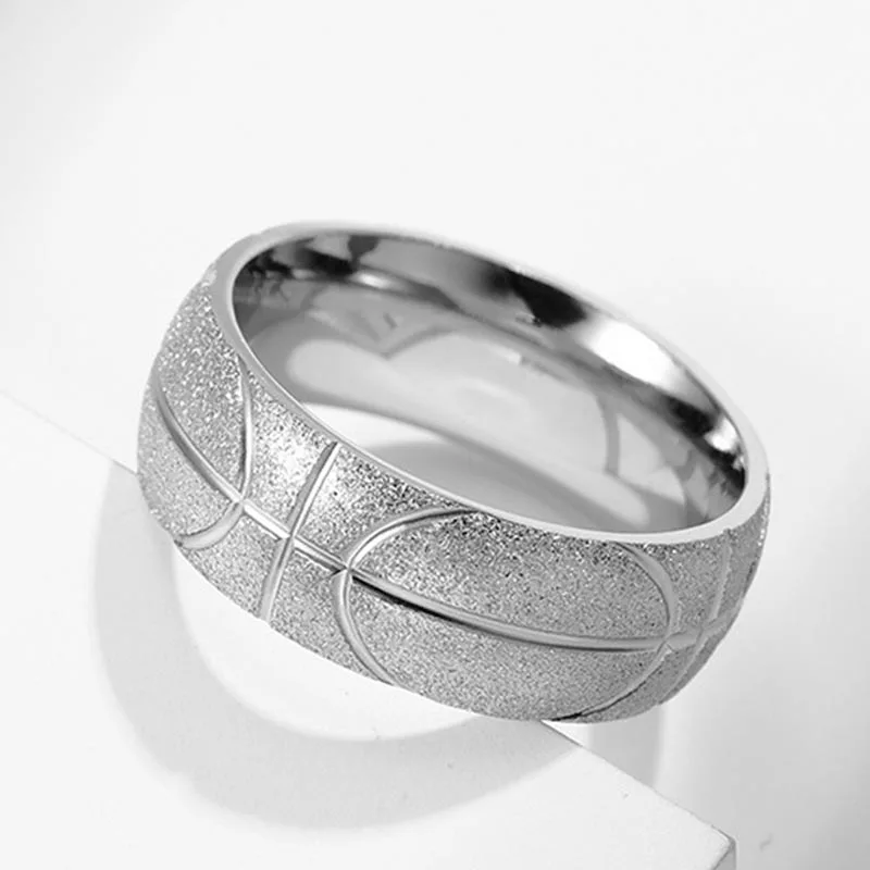 New Fashion Simple Men's Basketball Logo Matte Stainless Steel Ring Hip Hop Christmas Jewelry Gift Rings Accessories Wholesale 4