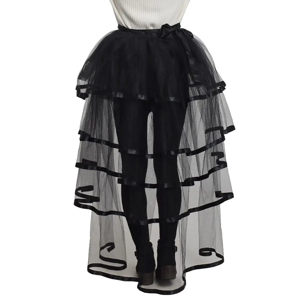 Black Burlesque Bustle Skirt Sexy Steampunk Goth Victorian Halloween Tiered Bridal Overskirt