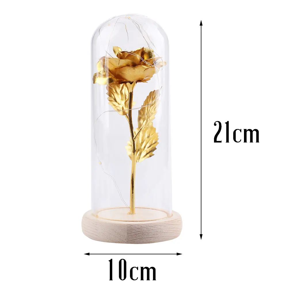 SOLEDI LED Immortality Gold Foil Rose Glass Cover Preserved Flower Flowers Romantic Eternal Flower Gift Party Luminous