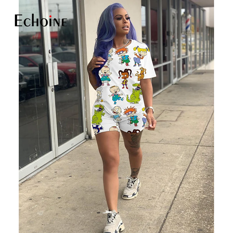 Echoine summer Cartoon Print Women Home Two-piece Set Multi Colors for Choice Womens Clothing Sweat Suit Plus Sizes |