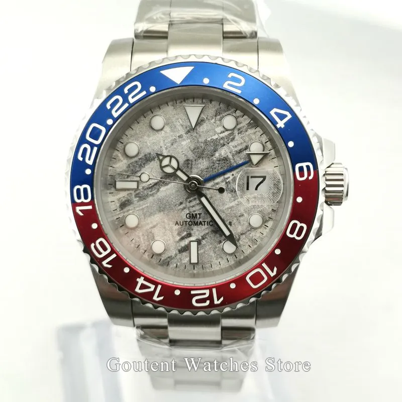 40 мм блигер/стерильные мужские часы серебряная крышка из сапфирового стекла синий GMT окно даты автоматические механические часы - Цвет: A1-no logo
