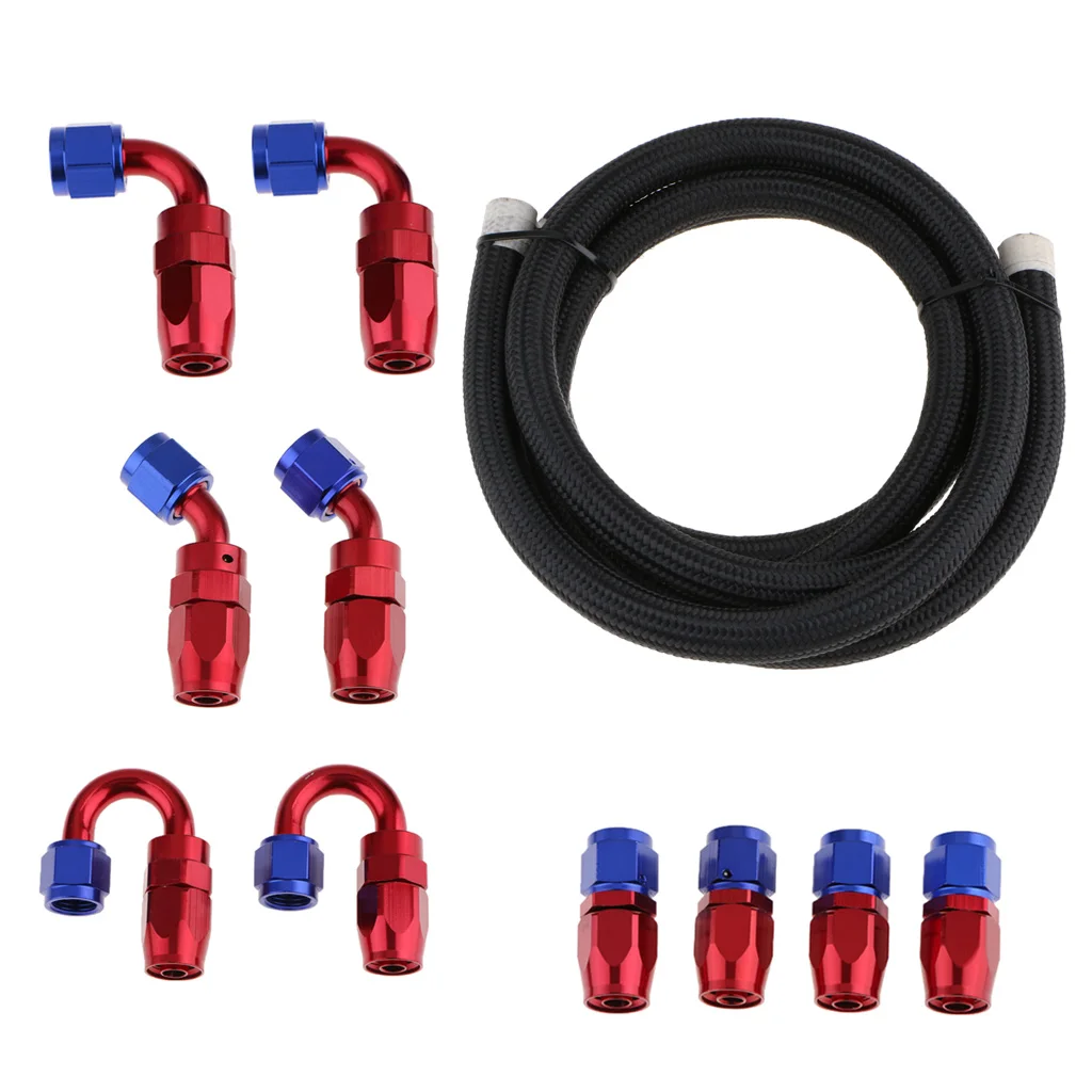 10Ft Nylon Braided Fuel Line with AN8 Hose End Aluminum Fittings Kit