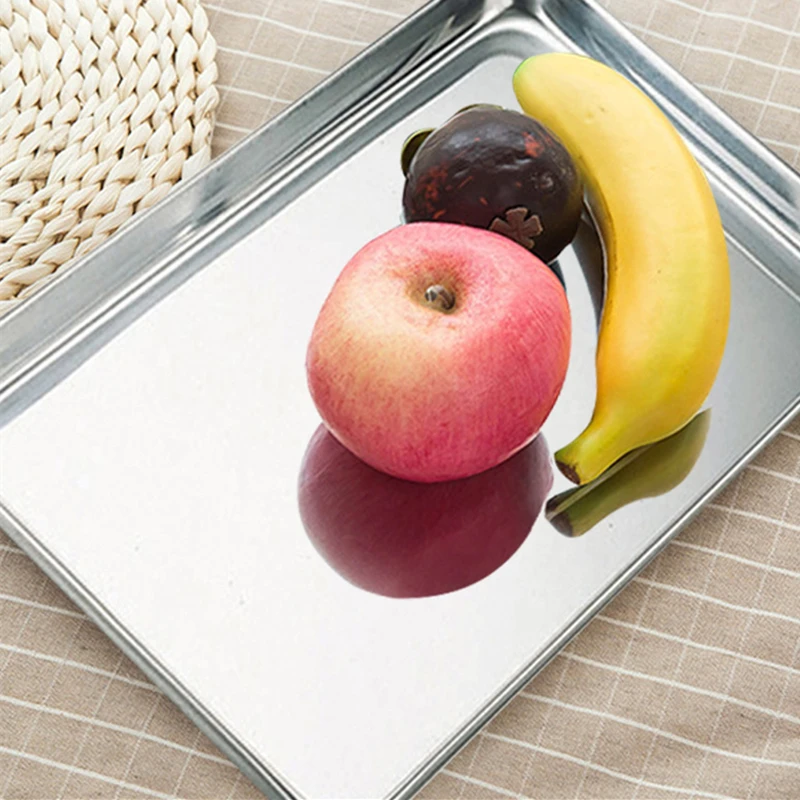 Stainless Steel Rectangle Storage Baking Tray Plates for Food Bread Container Steamed Sausage Dishes Tableware Kitchen Organizer 6
