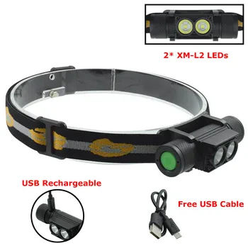

Dual XML L2 Powerful Head Flashlight Rechargeable 4-mode LED Headlamp Waterproof 18650 LED Head Light Torch for Camping Running