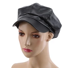 GAOKE PU Leather octagonal cap newsboy cap Retro literary female snapback cap Leisure hat accessories