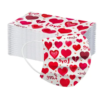 

50pc Mixed Adult Face Mask Valentine's Day Kiss Lip Printing Breathable Disposable Three-layer Skin-friendly Fabric Mask Masque
