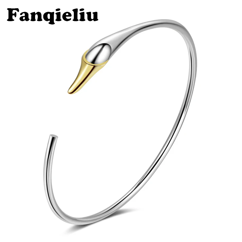 

Fanqieliu Valentine's Day Gift Girl Cute Swan Charming Bangles For Women 925 Sterling Silver Bracelet Cuff Bracelets FQL20211