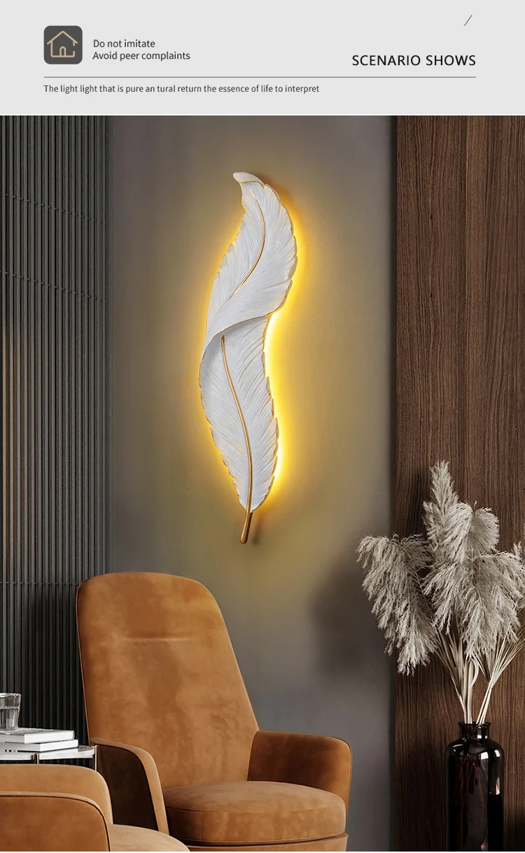 decorative wall lights Wall Lamp Long Hanging Lights Simple Nordic Feathers Miniature Lampshade Resin Mold Wall Lights Living Room 220v Wand Decoratie wall sconces for living room