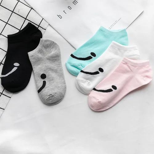 귀여운 고양이 여우 면 소재 여성용 슬리퍼, 캐주얼 재미있는 한국 귀여운 카와이 만화 하라주쿠 보트 발목 양말, 여름, 5 쌍 5