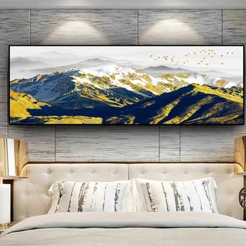 

Abstract Natural Golden Bird Snow Mountain Cuadros Landscape Canvas Painting Posters and Prints Wall Art Picture for Living Room