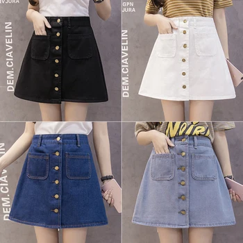 

High waist jeans skirts a-line denim singles double-breasted skirt show thin summer skirts
