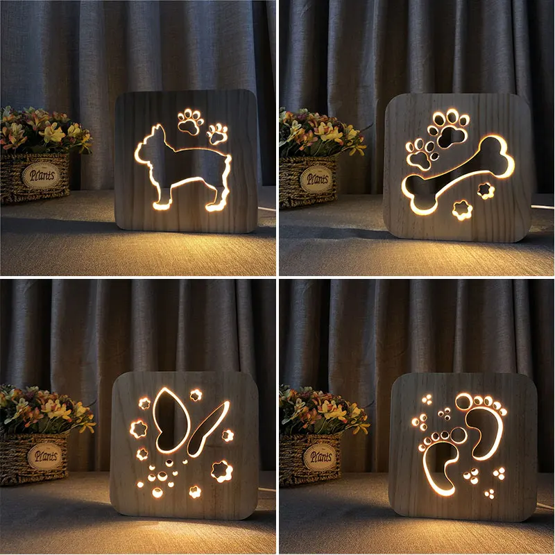3D тени дерева кошки ночной Светильник резной деревянный прикроватный светильник Детские ночника для непринужденной обстановке домашнего декора подарки на день рождения