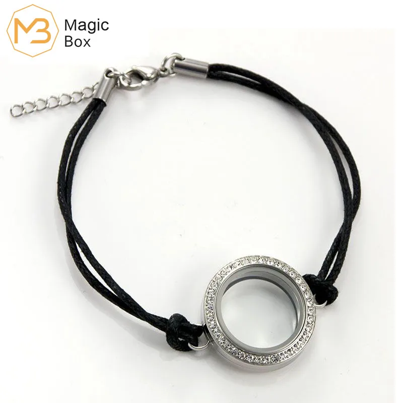 Кожаный браслет, стеклянный, нержавеющая сталь, плавающий браслет, ручная работа, многослойный, откидной, водонепроницаемый, магнитный браслет для женщин