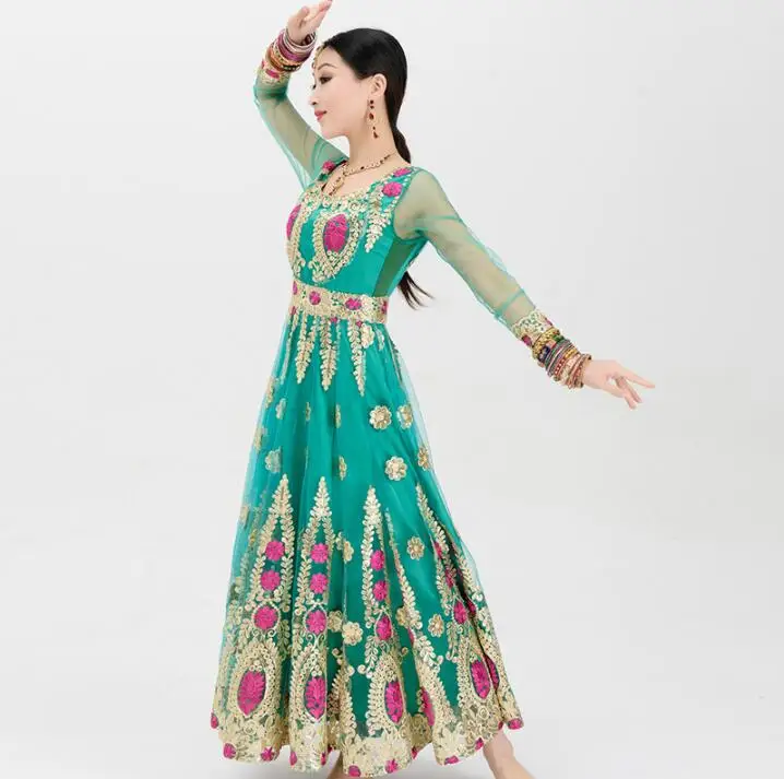 Индийский сари вышивка женский костюм этнический стиль Kurtas Leng Ha представление танцевальный комплект платье+ вуаль