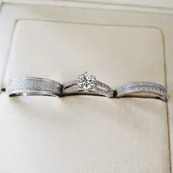 Настоящее серебро 925 проба 3 шт. в 1 Обручальное кольцо для пары набор для невесты для женщин и мужчин палец подарок Африка модные ювелирные