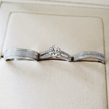 

Real 925 Sterling Silver Couple Wedding Ring Set for Bridal Women and men Finger Gift Africa Fashion Jewelry R5380