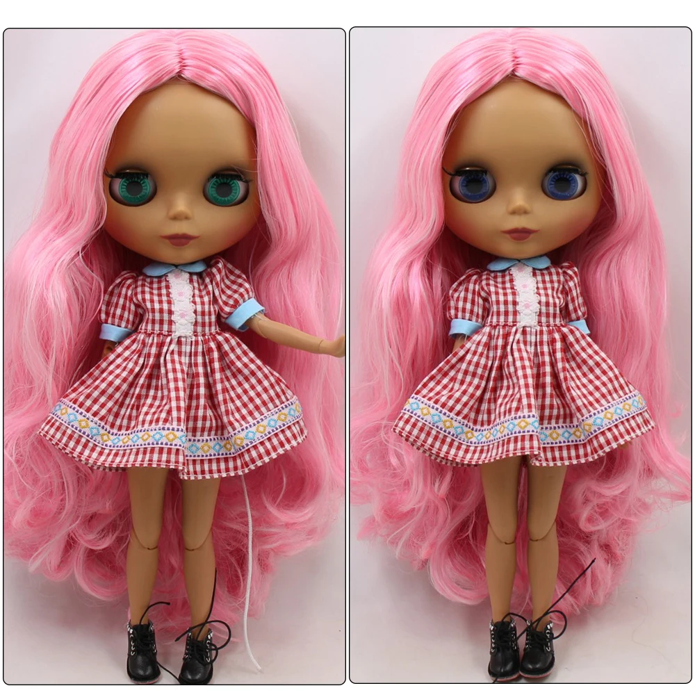 Neo Blythe Doll with Pink Hair, Dark Skin, Matte Cute Face & Custom Jointed Body 2