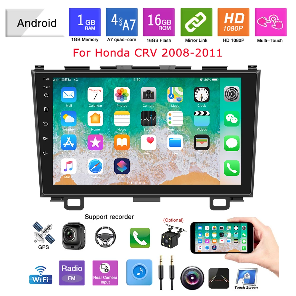 

9" Car Radio Multimedia Player 2 din Android 9.1 Auto Radio GPS Navigation for Honda CRV CR-V 2008-2011 Stereo Wifi Support