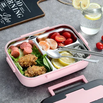 

Portable 304 Stainless Steel Lunch Box New Hot 3/4 Section Design Food Plate Bento Box Kitchen Leakproof Food Container