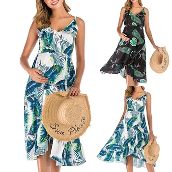 

Women Pregnant Dress Deep V-Neck Ruffles Print Irregular Maternity Dresses 2019 New Fashion Expectant Mothers Clothes Vestido